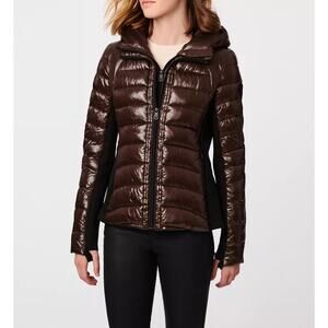 Bernardo Chocolate Hooded Water Resistant Packable Puffer Jacket, Sz M -- NWT